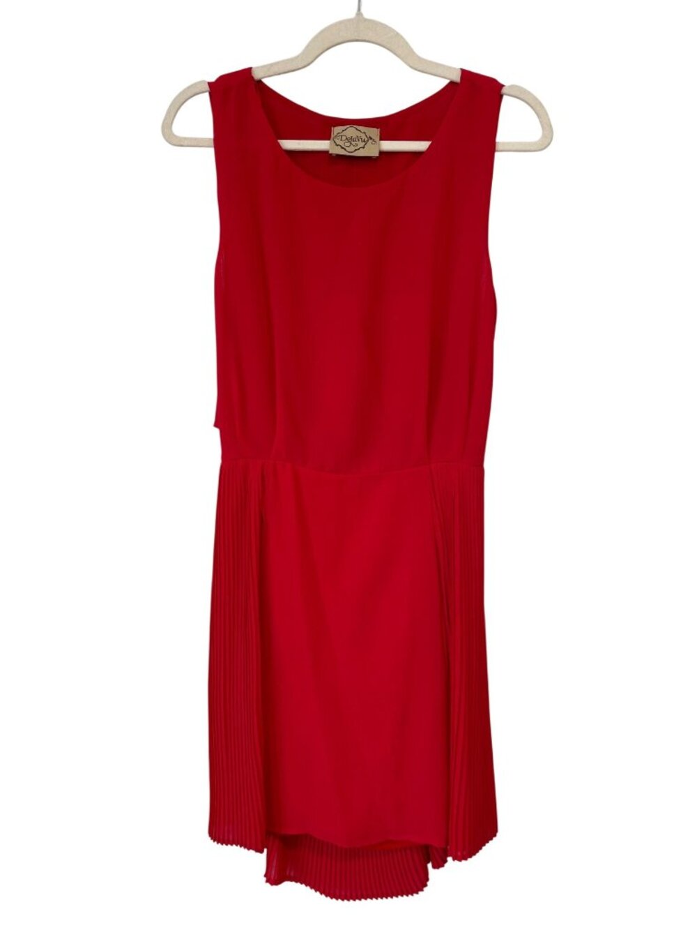 DejaVu Shift Dress Large Sleeveless Open Cutout Back Pleated Skirt Red Cocktail